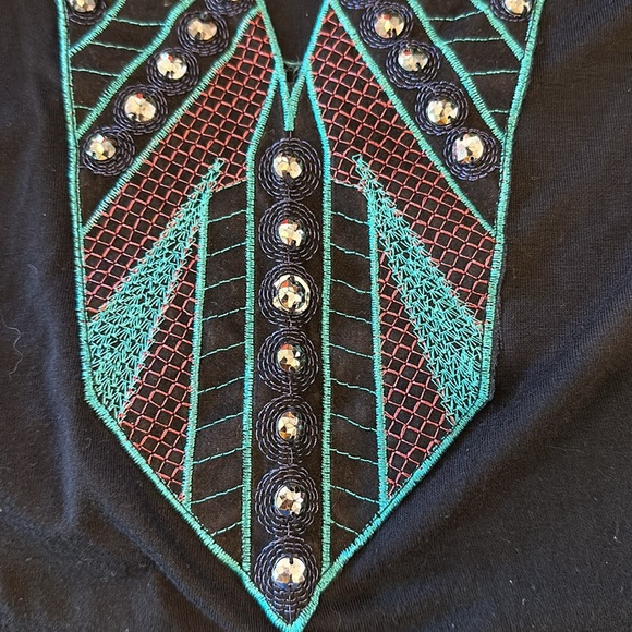 Espresso tunic with embroidered neck and sheer panel - Picture 9 of 9